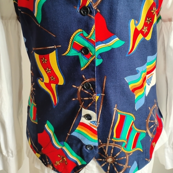 Talbots Vintage Nautical Sailboat Burgee Flag Vest Colorful Blue Red Boating M/L - Picture 5 of 12